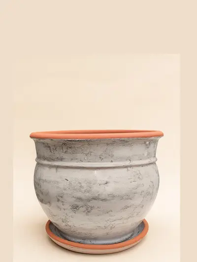 Beyaz Mermer Sırlı No 2  Ø20cm -  Saksilar - Lalezar Botanik